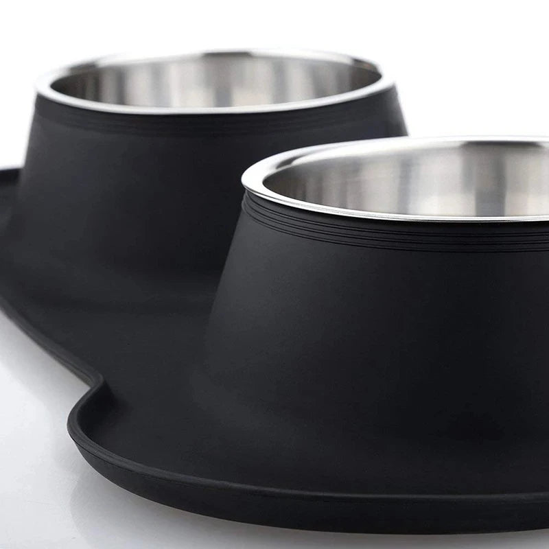 PawPlenty Double Dog Bowls Anti-Slip with Silicone Mat Durable Stainless Steel
