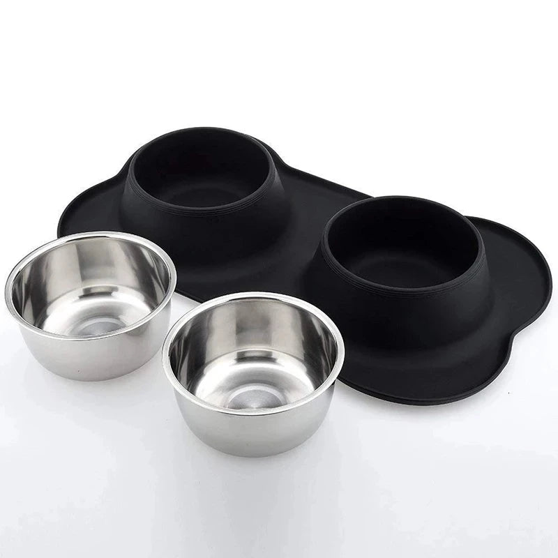 PawPlenty Double Dog Bowls Anti-Slip with Silicone Mat Durable Stainless Steel