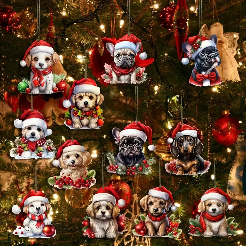 12/24pcs Festive Santa Hats Dog Ornament for Christmas Trees, Perfect Seasonal Gift
