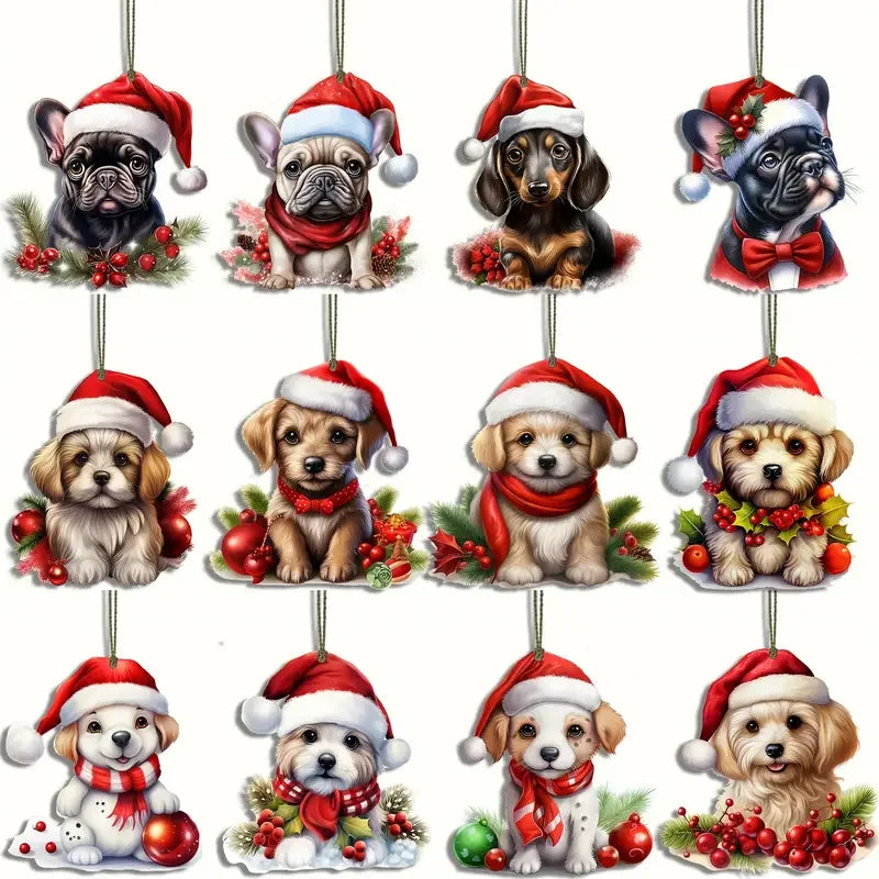 12/24pcs Festive Santa Hats Dog Ornament for Christmas Trees, Perfect Seasonal Gift
