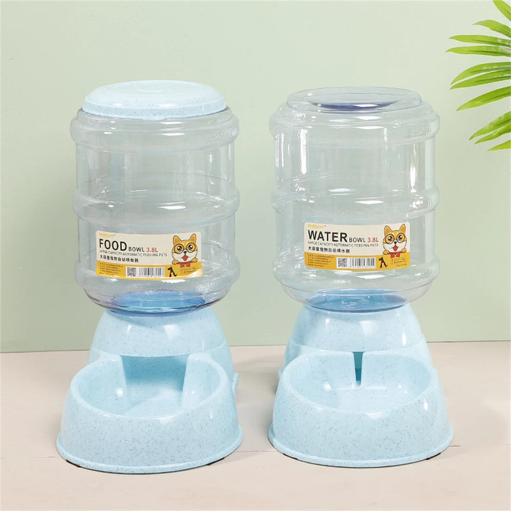 Pet Feeder Duo - 3.8L Dog Automatic Feeders Plastic Water Bottle and Drinking Water Dispenser