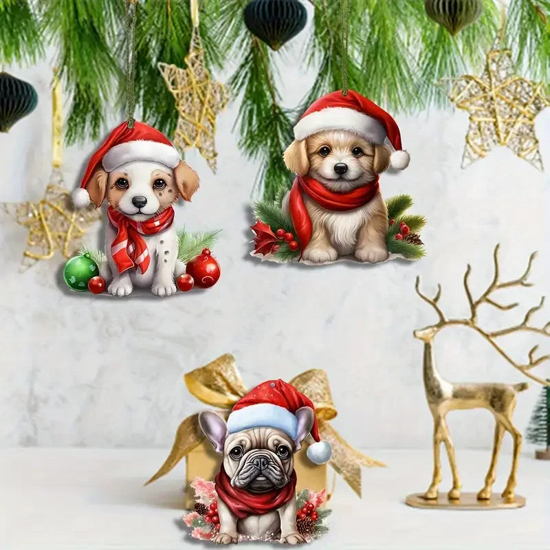 12/24pcs Festive Santa Hats Dog Ornament for Christmas Trees, Perfect Seasonal Gift