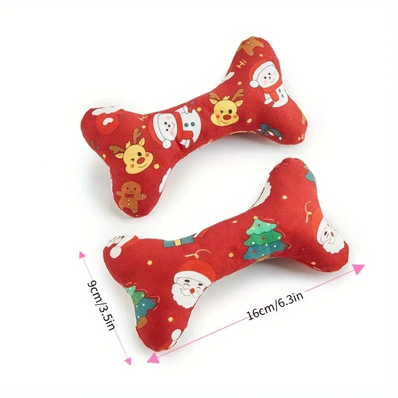 Holiday 2PCS Dog Plush Bone Chew Toys