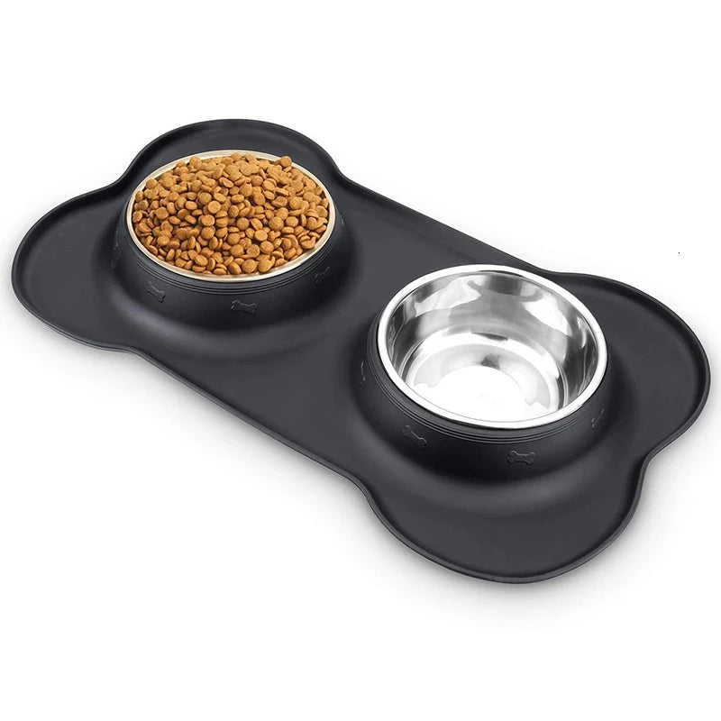 PawPlenty Double Dog Bowls Anti-Slip with Silicone Mat Durable Stainless Steel